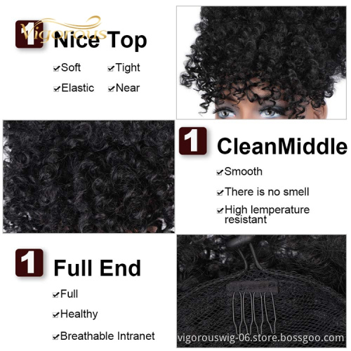High Quality Headwrap Machine Made Dropshipping Black Short Afro Wholesale Cheap Spring Curly Wig With Headband Attached